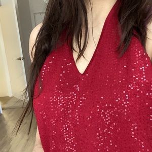 BCBGeneration MAXAZRIA Red Sequined Halter/ Crop Top